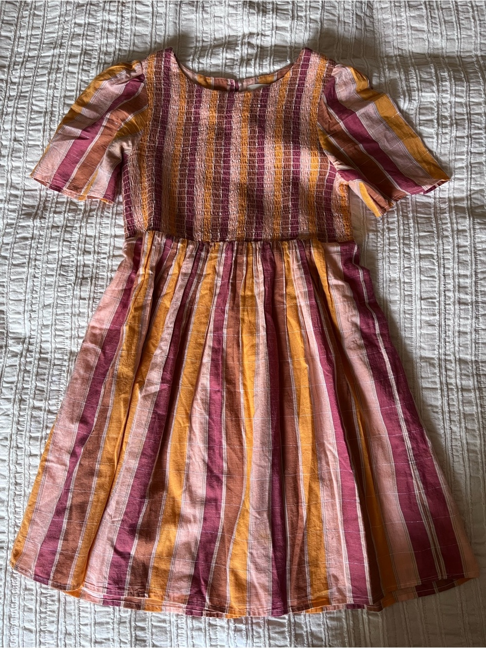 Sezane Striped Midi Dress in Mustard and Rosewood Pink